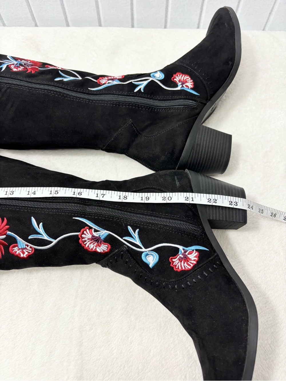 Carlos Santana Alexia Over the Knee Boots Womens 9.5M Black Floral Embroidered - Picture 7 of 16